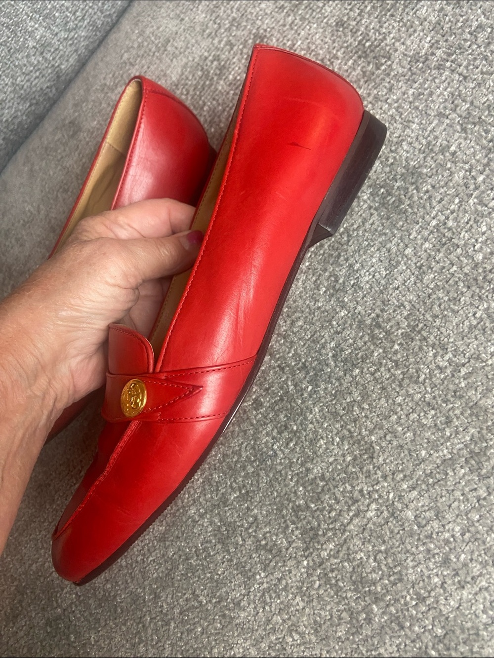 Etienne Aigner Womens Red Leather Slip-On Loafers with Gold Emblem 9 - Picture 9 of 12